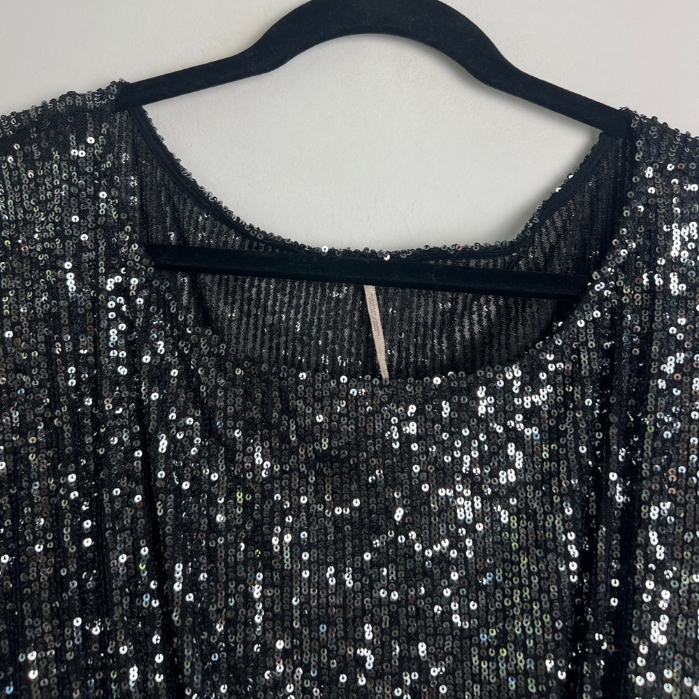 Free People Large Graphite Giselle Sequin Long Sleeve Ruched Skirt Mini Dress - Picture 8 of 15